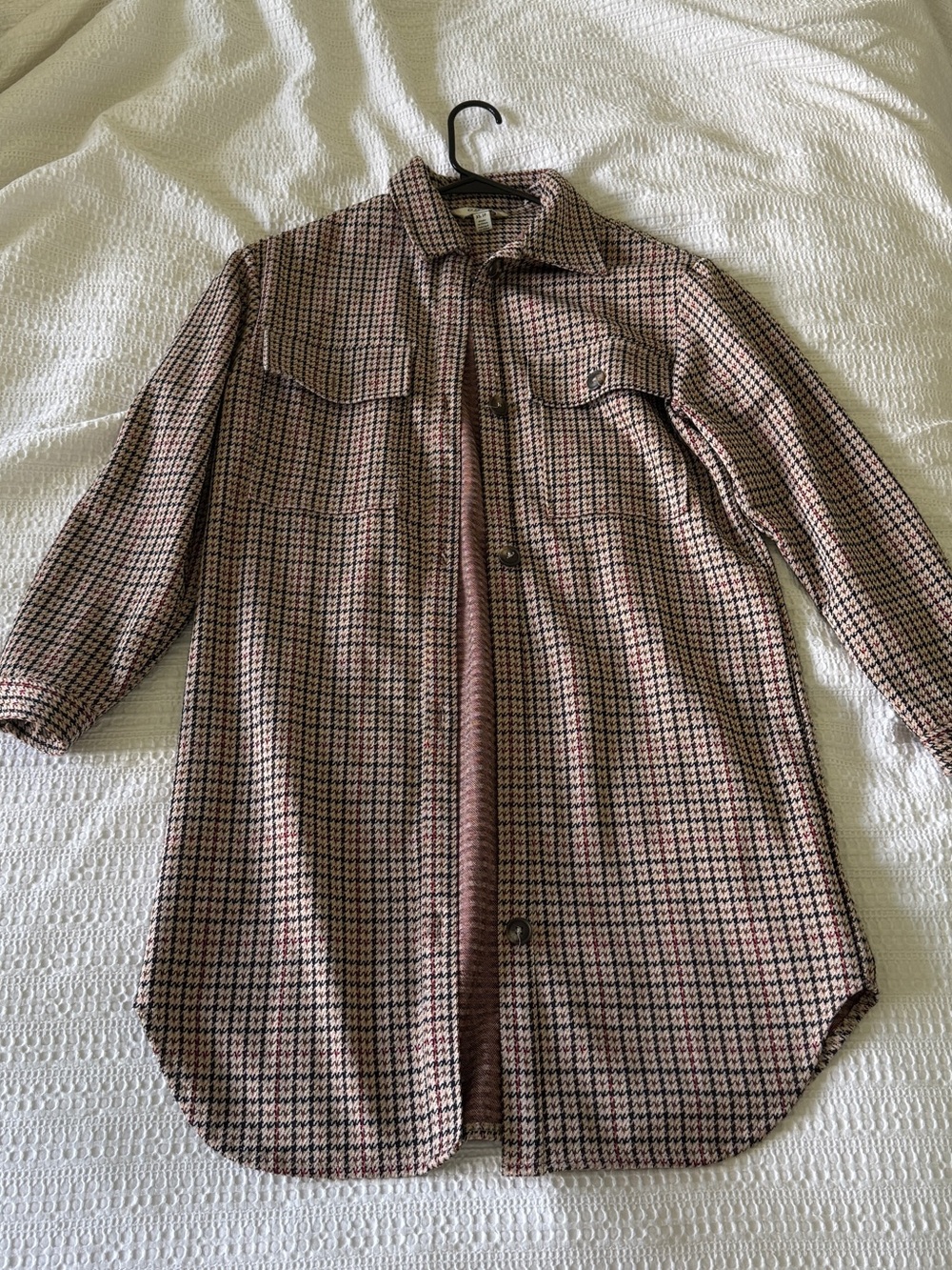 Womens Pink Plaid Longline Shacket Jacket